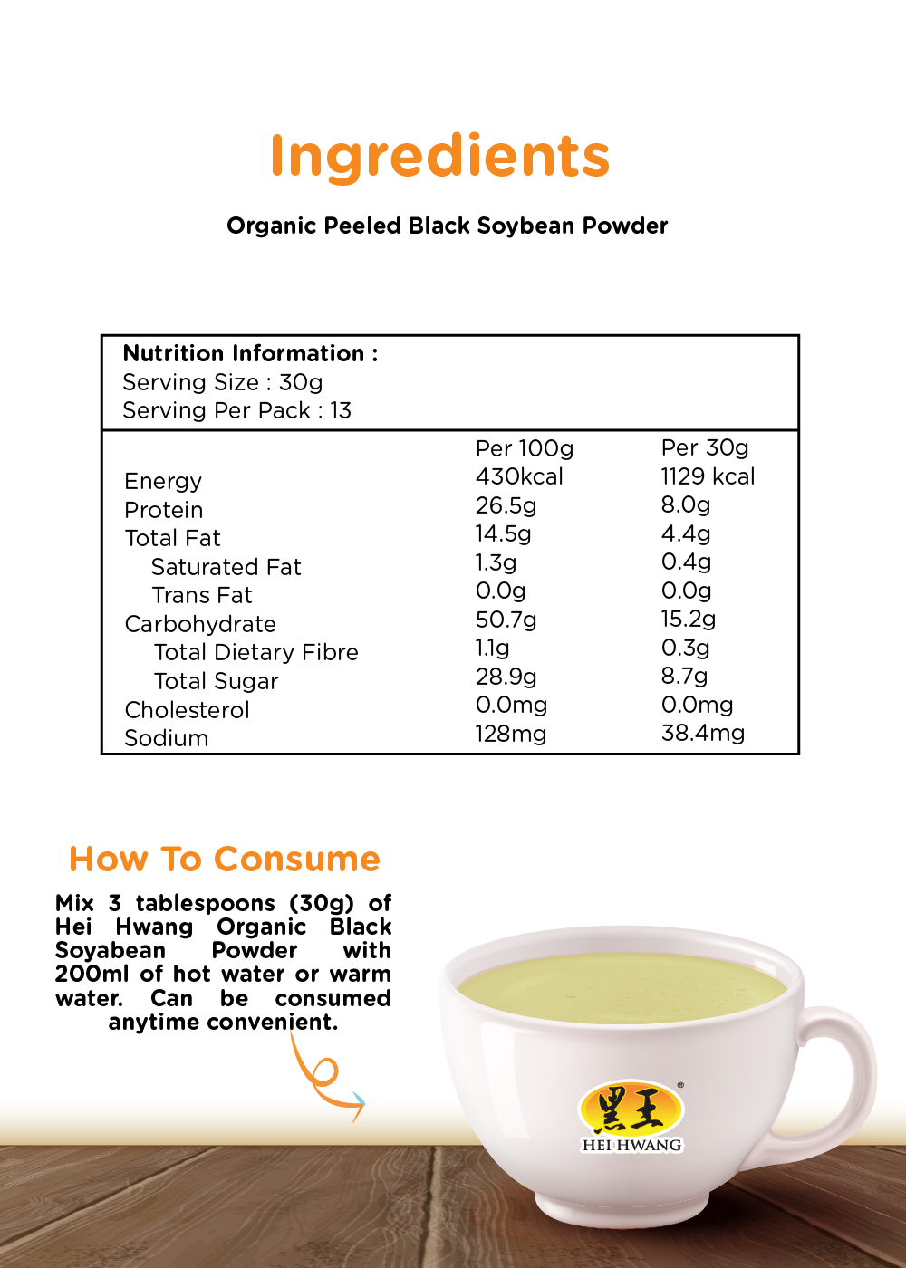 Hei Hwang Pure Organic Black Soya Powder 400g - Image 3
